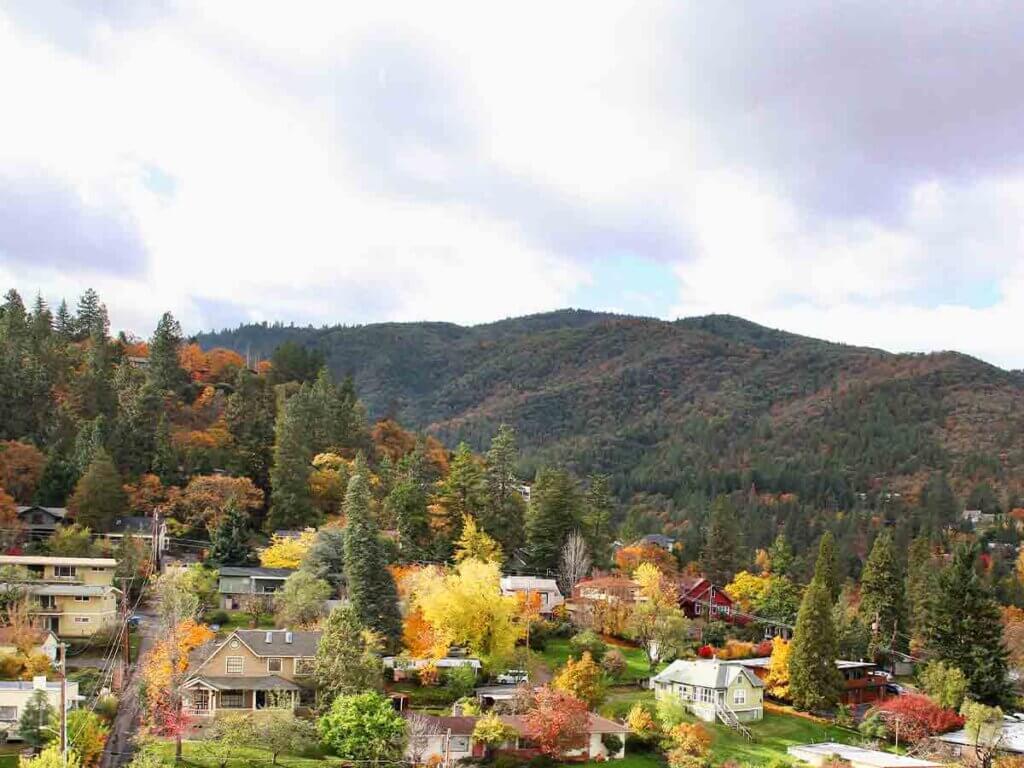 View of Ashland, Oregon in the mountains