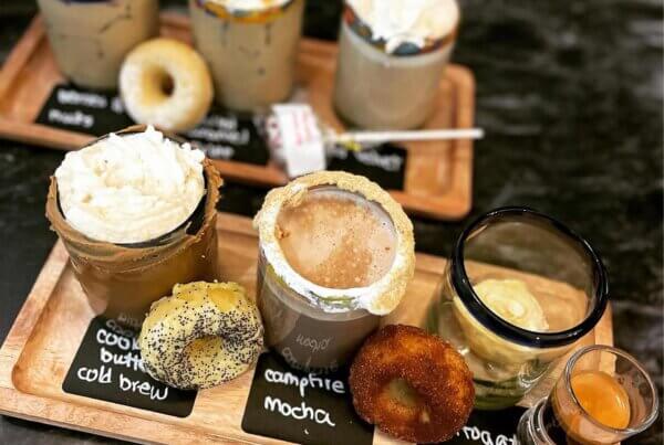 A flight of Lattes from a coffee shop in west virginia