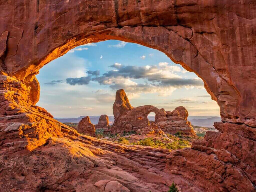 View through natural arch in Moab, Utah