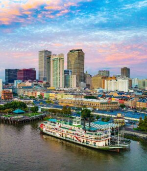 a view of downtown new orleans french quarter from the mississippi river