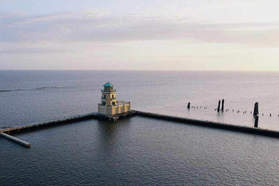 a decorative lighthouse at the beau rivage marina in biloxi mississippi
